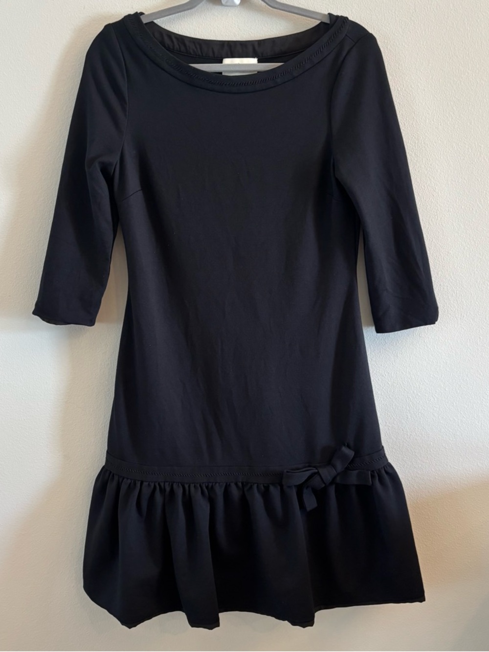 Kate Spade New York Arlen Ponte Dress Black 3/4 Sleeve Bow Drop Waist Size 8